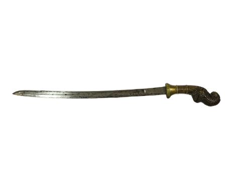 A 19th Century Nias Balato (Sword), Sumatra, the 55.5cm single edge straight back steel blade with long fuller to each side a