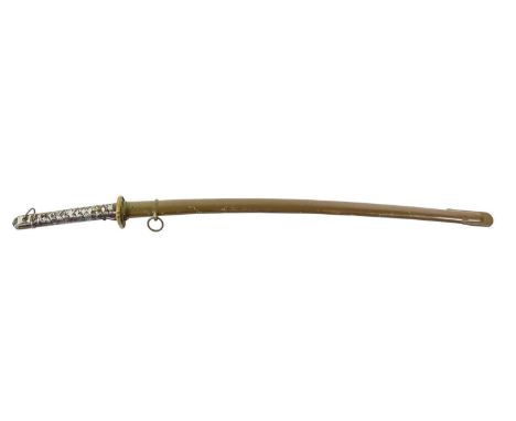 A Japanese Shin Gunto NCO's Katana, the 67.5cm single edge steel blade with fuller to the back edge, one piece brass habaki, 