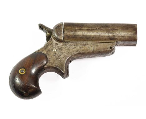 A Sharps' Patent Four Barrel .30 Calibre Rimfire Deringer, the 7.5cm steel barrels with a push-button release to the left sid