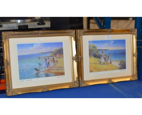 PAIR OF GILT FRAMED SIGNED PRINTS, THE WELCOME &amp; SEASIDE SCHERZANDO BY JUDY TALACKO     