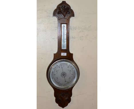 OAK CASED COMBINATION BAROMETER THERMOMETER     