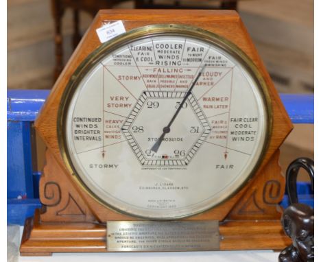 ART DECO WALNUT CASED "STORMOGUIDE" BAROMETER BY J. LIZARS EDINBURGH &amp; GLASGOW, WITH PANEL READING "TO READ THE STORMOGUI