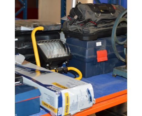 TOOL BOX, TOOL BAG, WORK LAMP &amp; TILE CUTTER     