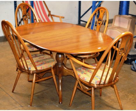ERCOL DARK OAK DINING TABLE WITH 4 MATCHING CHAIRS     