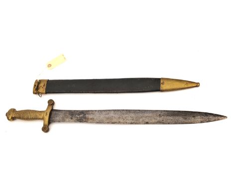 A French gladius type sidearm, DE swollen blade 19”, marked “Jean” on one side at forte and unclear stamp on the other, solid