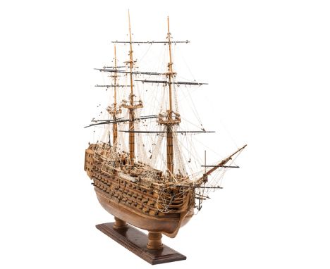 A well constructed wooden model of an 18th century 100 gun first rate Ship of the Line, based on HMS Victory, length 40”, hei