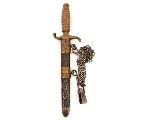 A WWII Yugoslavian army officer’s dagger, blade 7½” with traces of plating and etched with Yugoslav eagle, the brass mounted 