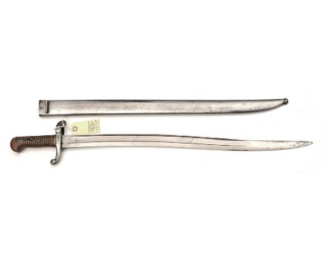 A French M1842 bayonet, with steel crossguard, d 1855, in scabbard. GC, a clean example