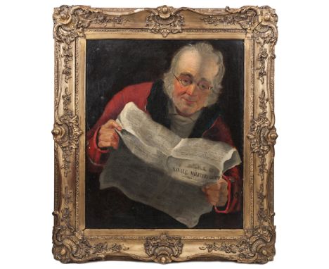 A Vic oil painting on canvas by Henry Parker of a Chelsea Pensioner, head and shoulders, in his red uniform, wearing spectacl