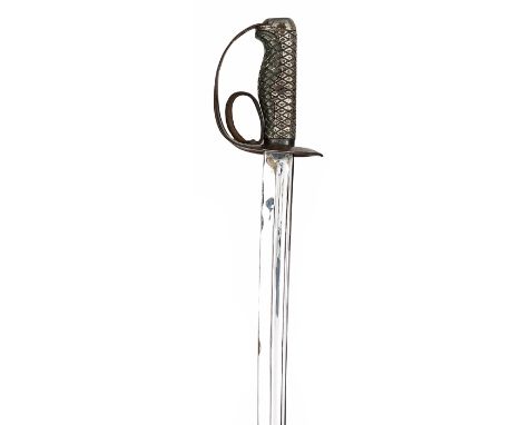 A WWII Japanese cavalry NCO’s sword, plated, fullered blade 31½”, shallow curved section sheet steel guard, alloy pommel and 