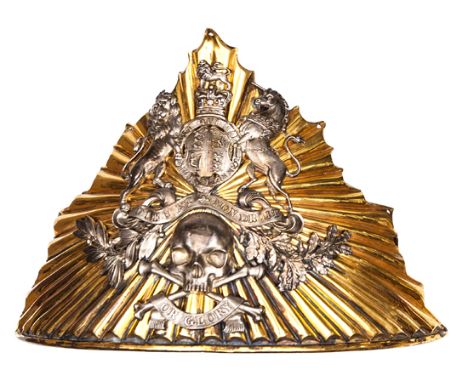 †An officer’s gilt and silver plated Lance Cap Plate pre 1856 of the 17th Lancers, bearing Royal Arms and motto above skull a