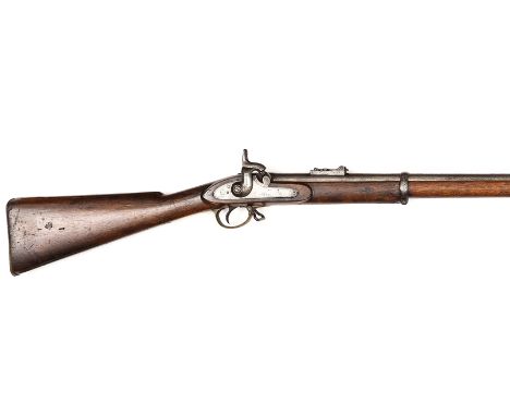 A .577” Enfield 3 band percussion “rifle”, 55” overall, barrel 39” with Tower proofs and government sale mark, the bore worn 