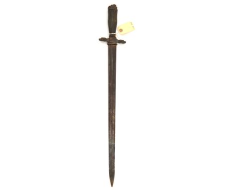 A mid-19th century French hunting sword, tapered DE blade 19½” with deep double fullers, the hilt having cast iron crosspiece