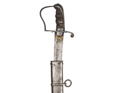 A 1796 pattern light cavalry officer’s sword, broad, curved, shallow fullered blade 32½”, etched with crowned GR cypher, trop