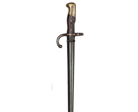 A good Gras bayonet, d 1879, in scabbard with matching nos to hilt, P29160. Near VGC retaining most original finish. Plate 1