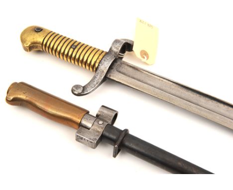 A French M1842/59 sabre bayonet, dated 1864, GC (some pitting to crosspiece, no scabbard); and a Lebel M1886/ 93/ 16 bayonet 