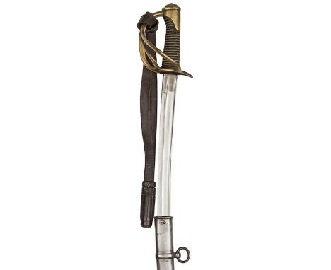 A French M1822 light cavalry trooper’s sword, curved, fullered blade 36”, with narrow back fuller to central section, marked 