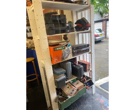 A Pine workman's trunk, fitted with large collection of assorted tools