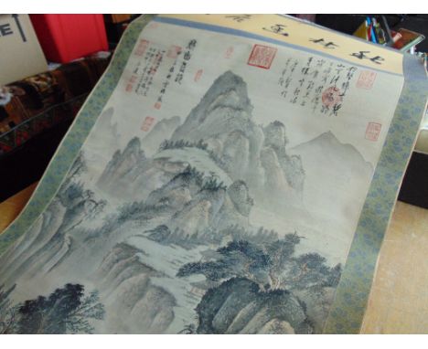 A Chinese scroll wall hanging