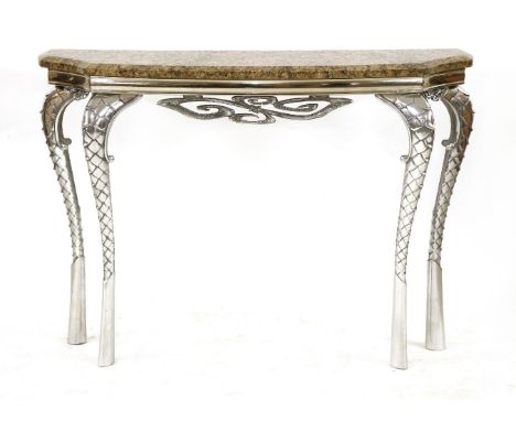 *Mark Brazier-Jones (b.1956)  an 'Elizabeth' console table, with a shaped golden glory marble top, on an aluminum stand, sign