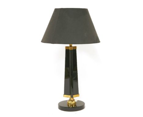 An Italian glass and brass table lamp,with a modern shade,41cm high