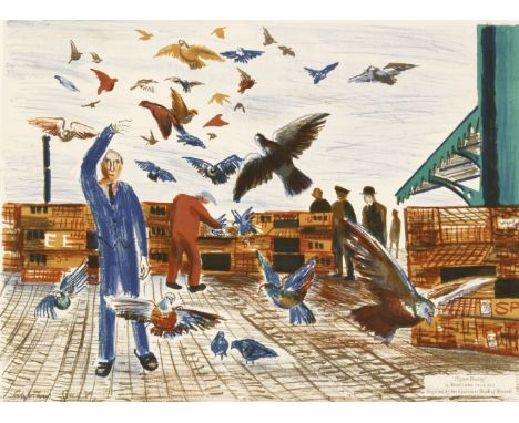 *Alistair Grant (1925-1997)'PIGEON RACING'Lithograph, inspired by Guinness Book of Records print, 196251 x 38cm *Artist's Res
