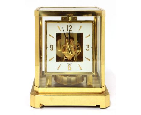 A Jaeger-LeCoultre 'Atmos' clock,calibre 528-8, in a lacquered brass case, with a square dial, serial number '416463',23.5cm 