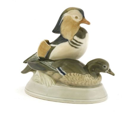 Royal Copenhagen mandarin ducks,modelled by Peter Herold, numbered '1863' and with printed marks,21cm wide
