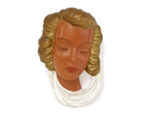 A Goldscheider mask,printed mark, 'Goldscheider, West Germany', numbered '12, mould '544',22cm high