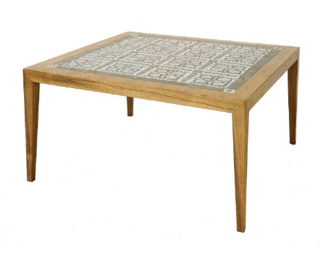 A Danish rosewood coffee table, § inset with Royal Copenhagen panels,95cm square50cm highA10 CITES Licence no. 568357/04