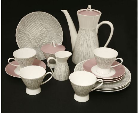 A Rosenthal Form 2000 coffee set for four,designed by Raymond Loewy in the 'Columbine' pattern designed by Lucienne Day, comp