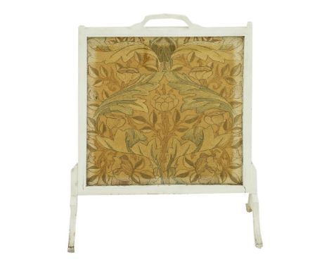 An embroidered 'Rose Bush' fire screen,after a design by May Morris (1862-1938), mounted in a painted frame, panel 54 x 55cm6