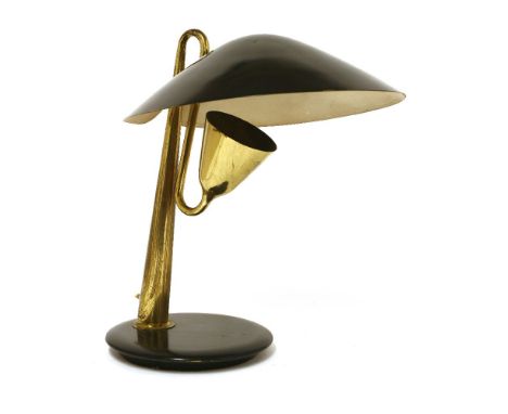 An Italian desk lamp,designed by Angelo Lelli for Arredoluce, with an hinged enamelled shade,36cm high
