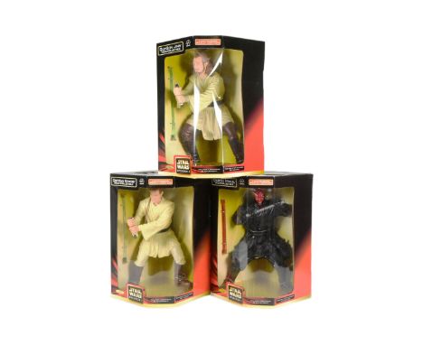 Star Wars - a full set of vintage c1999 Applause amde 'Mega-Collectible' large scale action figures - Obi-Wan Kenobi, Qui-Gon