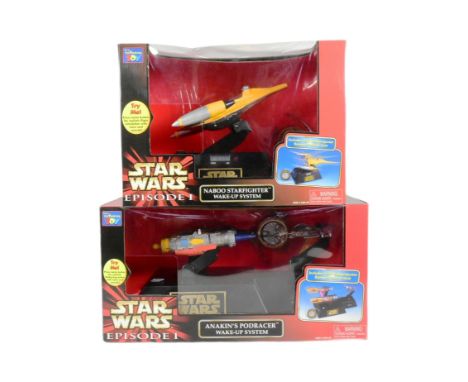 Star Wars - two vintage 1990s Think Way made 'Wake-Up System' alarm clocks; Anakin's Podracer and Naboo Starfighter. Both app