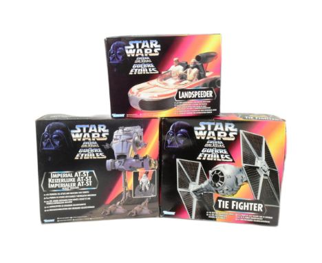 Star Wars - a collection of x3 vintage 1995 Kenner made Star Wars action figure playsets - Landspeeder, TIE Fighter and Imper