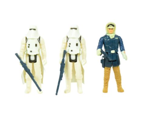 Star Wars - a collection of x3 original vintage Kenner / Palitoy action figures comprising: Han Solo in Hoth Battle Gear (198