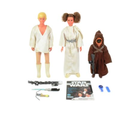 Star Wars - a collection of x3 original vintage Kenner / Denys Fisher made 12" scale action figures - Luke Skywalker (with li