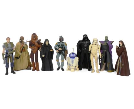 Star Wars - a collection of x10 1995 Applause made 10" scale vinyl action figures - Han Solo Stormtrooper, Boba Fett, Obi-Wan