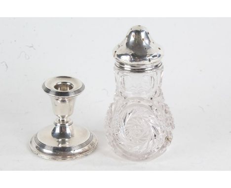 George VI silver candlestick, Birmingham 1946, makers mark rubbed, with reeded sconce and loaded foot, Edward VII silver and 