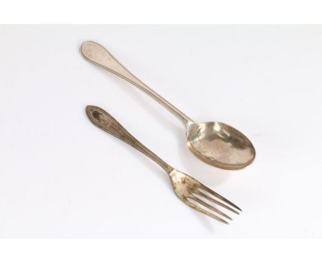 Victorian silver dessert spoon, London 1868, maker Martin, Hall &amp; Co (Richard Martin &amp; Ebenezer Hall), with beaded ha