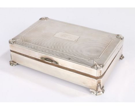 George V Art Deco silver cigarette box, Birmingham 1934, maker&nbsp;Charles S Green &amp; Co Ltd. the engine turned lid with 