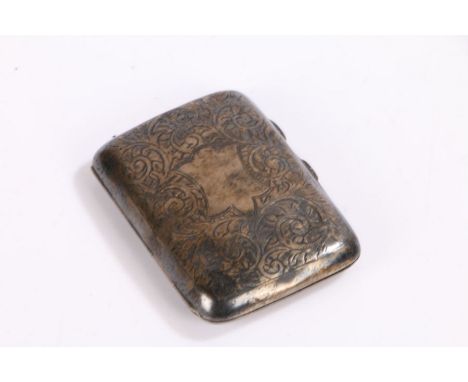 George V silver cigarette case, Birmingham 1927, maker F G Rose, the scroll engraved exterior with vacant shield shaped carto