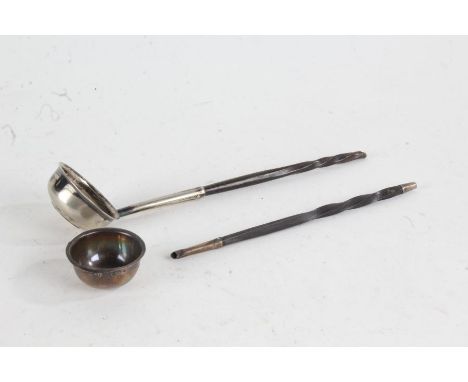 Victorian silver toddy ladle, London 1866, maker JT, with circular bowl and twisted baleen handle, similar toddy ladle with c