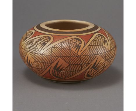 Fannie Nampeyo Hopi ceramic polychrome jar with bird migration pattern. The jar is signed along the base. Provenance: Collect
