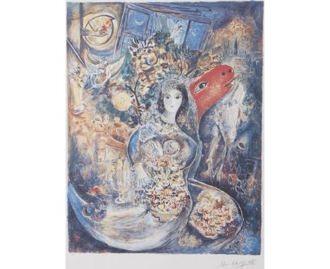 Marc Chagall (1887 - 1985). Offset lithography titled "Bella." Print is signed along the lower right and numbered 113/500 alo