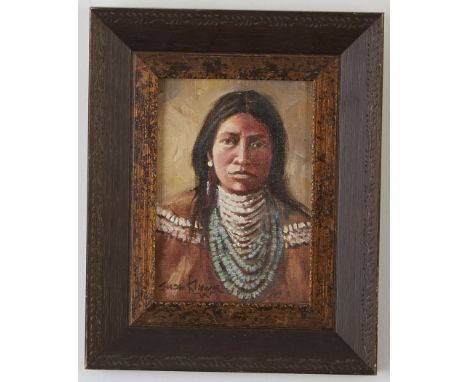 Group of five Native American portraits, including Chief's Blanket, by Keith (last name illegible), oil on canvas; Apache Mai