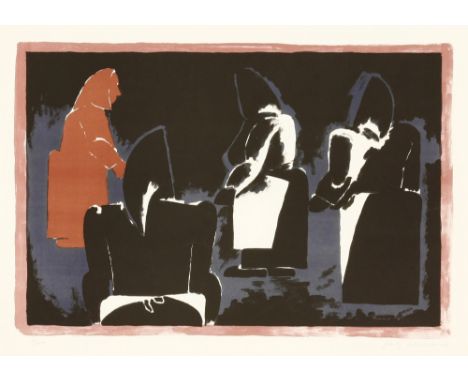 *Josef Herman (British, 1911-2000) FOUR FISHERWOMEN Lithograph printed in colours, 1974-5, signed and numbered 1/100 in penci