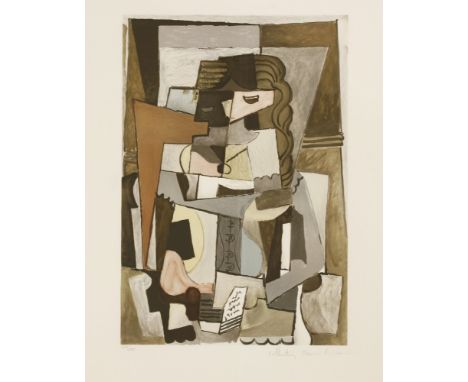 *After Pablo Picasso (Spanish, 1881-1973) FEMME AU CORSET, LISANT UN LIVRE Lithograph in colours, 1982, signed and numbered 3