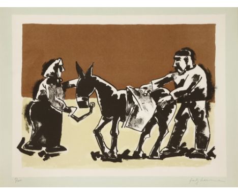 *Josef Herman (British, 1911-2000) SCENE ON THE SHORE Lithograph printed in colours, 1974/5, signed and numbered 5/100 in pen